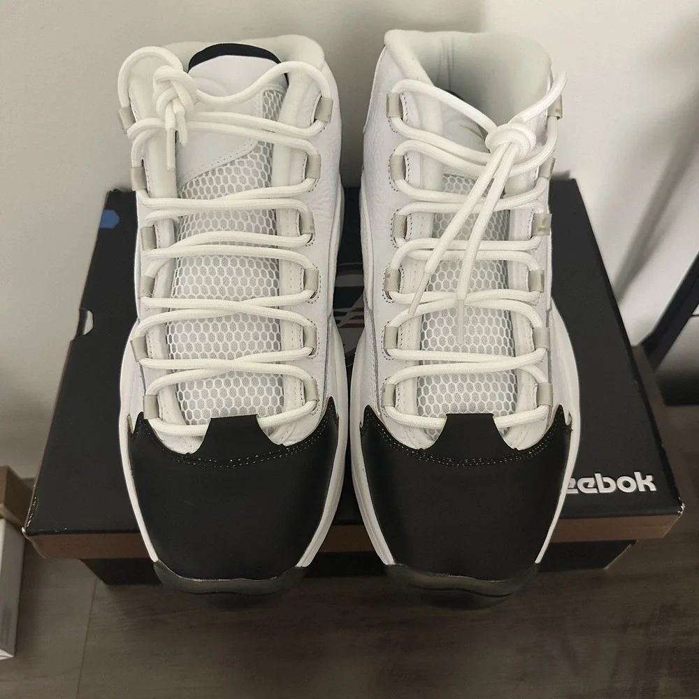 Reebok Question Mid White Black Gold Sz 12 Iverson Saints Colorado MU Tiger